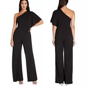ADRIANNA PAPELL Black One-Shoulder Jumpsuit Size 2 cocktail party formal